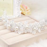 womens flower girls lace crystal imitation pearl headpiece wedding spe ...