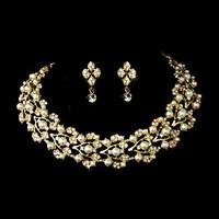 Women\'s Gold Alloy Wedding/Party Jewelry Set With Rhinestone White Pearls Rhinestones/Crystal/Diamond For Bridal