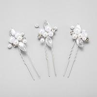 Women\'s Flower Girl\'s Rhinestone Alloy Imitation Pearl Headpiece-Wedding Special Occasion Hair Pin 3 Pieces