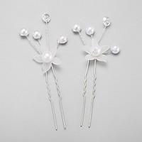 Women\'s Flower Girl\'s Pearl Alloy Imitation Pearl Headpiece-Wedding Special Occasion Hair Pin 2 Pieces