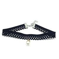 womens choker necklaces imitation pearl round lace dangling style clas ...