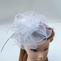 womens feather tulle net headpiece wedding special occasion fascinator ...