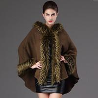 womens wrap capes long sleeve faux fur black burgundy dark green gray  ...