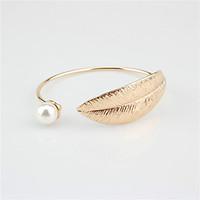 womens cuff bracelet fashion imitation pearl alloy wings feather jewel ...