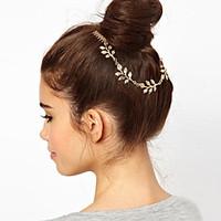 women alloy leaves hair combshead chain with casual headpiece