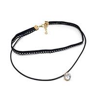 Women\'s Double Layer Choker Necklaces Layered Necklaces Rhinestone Round Lace Alloy Basic Unique Design Dangling Style Jewelry ForWedding Gift Daily