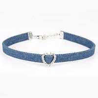 Women\'s Denim Choker Necklaces Rhinestone Heart Rhinestone Fabric Unique Design Classic Jewelry ForWedding Special Occasion Gift Daily Casual