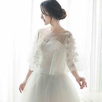 Women\'s Wrap Capelets Sleeveless Tulle Ivory Wedding / Party/Evening Scoop Appliques / Rhinestone Pullover