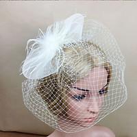 Women Feather/Net White Bowknot Flowers/Birdcage Veils With Wedding/Party Headpiece