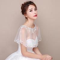 Women\'s Wrap Capelets Tulle Wedding Party/Evening Crystal Lace Floral Trim