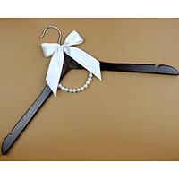 Wood Wedding Dress Hanger with Ivory Bow and Pearls