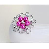 Women\'s Girls´ Brooches Flower Style Pearl Crystal Alloy Royal Blue Light Green Grey Red Fuchsia Jewelry ForWedding Party Special