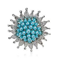 Women\'s Girls´ Brooches Flower Style Pearl Crystal Alloy Royal Blue Light Green Grey Red Fuchsia Jewelry ForWedding Party Special