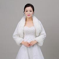 womens wrap shrugs long sleeve faux fur ivory wedding fold over collar ...