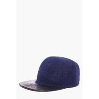 Wool Look Contrast Peak Snap Back Cap - navy