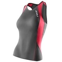 womens perform tri singlet charcoal and coral