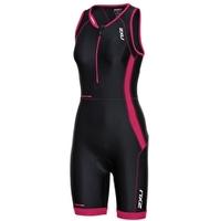 womens perform front zip trisuit black and cherry pink