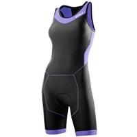 womens perform trisuit with rear zip black and amethyst