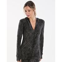 Womens Fleecewear Half Zip Hoodie - Charcoal Animal