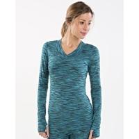 Womens Flexfit Long Sleeve V-Neck - Aegean Space Dye