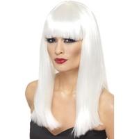 Women\'s White Long Straight Wig With Fringe