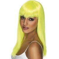 Women\'s Neon Yellow Straight Long Wig With Fringe