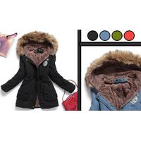 Womens Luxurious Fur Lined Parka Coat