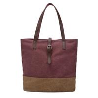 Women Canvas Handbag Contrast Splicing Zipper Multi-Pocket Large Capacity Casual Laptop Bag Shoulder Tote Bag