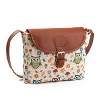 Women Crossbody Bag Canvas Jacquard Embroidery Owl Flap Cute Character Messenger Bag Shoulder Bag