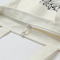 Women Canvas Shoulder Bag Shopping Tote Eco Reusable Floral Print Zipper Large Capacity Handbag White