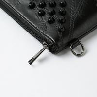 Women Rivet Clutch Bag PU Leather Zipper Removable Strap Casual Purse Crossbody Shoulder Bag Black