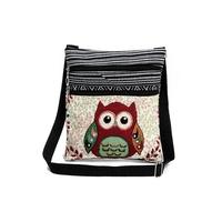 Women Mini Crossbody Bag Owl Embroidery Jacquard Zipper Adjustable Strap Light Messenger Travel Outdoor Shoulder Bag