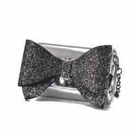 Women Chain Crossbody Bag Patent Leather Handbag Sequined Bow Casual Shoulder Messenger Bag Party Clutch Black/Silver