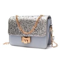 Women Sequined Shoulder Bag PU Leather Flap Front Chain Handle Strap Casual Mini Handbag Crossbody Bag