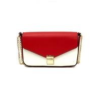 Women Chain Shoulder Bag Color Block PU Leather Flap Front Casual Mini Hand Bag Crossbody Bag