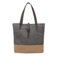 Women Canvas Handbag Contrast Splicing Zipper Multi-Pocket Large Capacity Casual Laptop Bag Shoulder Tote Bag