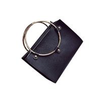 Women Metal Ring Handbag PU Leather Shoulder Tote Bag Ladies Messenger Crossbody Bag Black/Grey/Pink