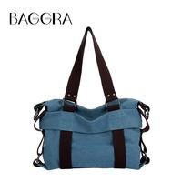 Women Canvas Crossbody Bag Handbag Contrast Splicing Zipper Multi-Pocket Large Capacity Shoulder Tote Bag