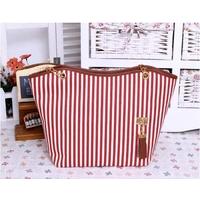 Women\'s Handbags Stripe Street Snap Candid Tote Canvas Tassel Chain Shoulder Bag Red