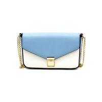 Women Chain Shoulder Bag Color Block PU Leather Flap Front Casual Mini Hand Bag Crossbody Bag