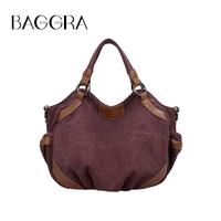 Women Canvas Crossbody Bag Handbag PU Leather Splicing Zipper Vintage Shoulder Tote Bag Blue/Brown/Burgundy
