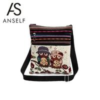 Women Mini Crossbody Bag Owl Embroidery Jacquard Zipper Adjustable Strap Light Messenger Travel Outdoor Shoulder Bag