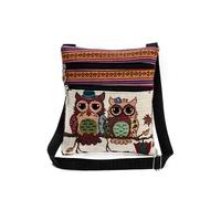 Women Mini Crossbody Bag Owl Embroidery Jacquard Zipper Adjustable Strap Light Messenger Travel Outdoor Shoulder Bag