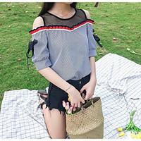 womens casualdaily simple blouse striped round neck short sleeve cotto ...