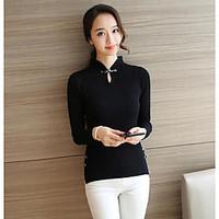 womens casualdaily chinoiserie spring t shirt solid stand long sleeve  ...