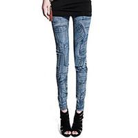 women print denim legging polyester spandex core spun yarn