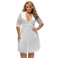 Women\'s Lace Scalloped Trim Plus Size Lace Dress