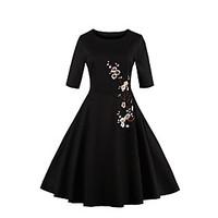Women\'s Plus Size Party Vintage Sheath Dress, Embroidered Round Neck Knee-length ¾ Sleeve Cotton Polyester White Black SummerHigh