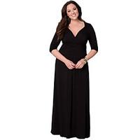 Women\'s Sexy Plus Size Beach Casual Party V Neck ¾ Sleeve Maxi Dress (L-XXXL)