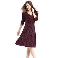 Women\'s Plus Size / Casual/Daily Street chic A Line Dress, Polka Dot V Neck Knee-length ¾ Sleeve